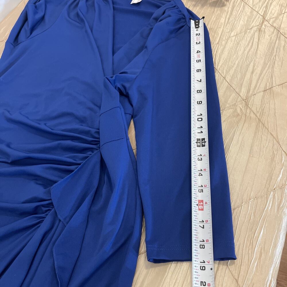 Venus Royal Blue Faux Wrap Ruched Midi Dress XL 3/4 Sleeve - Picture 12 of 12